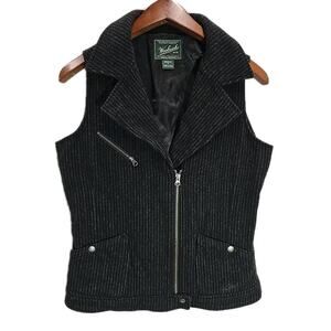 Woolrich Womens Pinstripe Wool Vest Sz S Pockets Black Academia Moto Biker